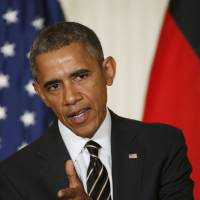 U.S. President Barack Obama speaks during a joint news conference with German Chancellor Angela Merkel at the White House on Monday.   | REUTERS