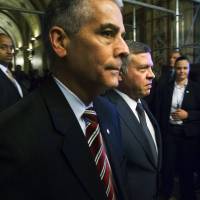Jordanian King Abdullah arrives to meet with members of the U.S. Senate Foreign Relations Committee at the U.S. Capitol on Tuesday. He cut short his visit after Islamic State militants released a video purporting to show a captive Jordanian pilot being burned alive. | REUTERS