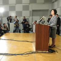 Otsuka Kagu President Kumiko Otsuka answers questions during a news conference after the company\'s annual shareholders\' meeting wrapped up on Friday in Tokyo. A bitter family feud at the major furniture retailer culminated with shareholders rejecting a bid by the company\'s hard-driving founder, Katsuhisa Otsuka, to oust his own daughter as president. | AFP-JIJI