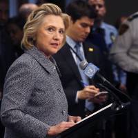 Former U.S. Secretary of State Hillary Clinton speaks during a news conference at the United Nations in New York on Tuesday. Clinton said she did not email any classified material to anyone while at the State Department. | REUTERS