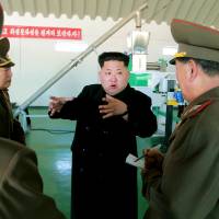 North Korean leader Kim Jong Un gives field guidance at a fish meal fodder factory, newly built by the Korean People\'s Army (KPA), in this undated photo released by North Korea\'s Korean Central News Agency (KCNA) in Pyongyang on Tuesday. Reports linked to a North Korean group in Japan say the North\'s wealthy are dining on French cuisine. | REUTERS