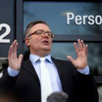 Christoph Kumpa, spokesman of Duesseldorf\'s public prosecution, addresses journalists in front of the prosecution\'s building in Duesseldorf, western Germany on Monday. The co-pilot believed to have deliberately crashed a Germanwings plane in the Alps last week was treated for suicidal tendencies \"several years ago\" before he received his pilot\'s licence, German prosecutors said. | AFP-JIJI