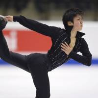 Second major title: Shoma Uno competes in the free skate at the world junior championships in Tallinn, Estonia, on Saturday. Uno won the gold medal with a total score of 232.54 points. | KYODO