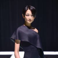 Ai Tominaga shows off a dress from Adeam | COURTESY OF ADEAM