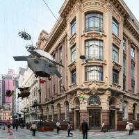 A photo by Joana Franca captures an installation view of Cai Guo-Qiang\'s \"Da Vincis do Po\" in the street outside the Bank of Brazil Cultural Center in Sao Paulo in 2013. | COURTESY PARASOPHIA: KYOTO INTERNATIONAL FESTIVAL OF CONTEMPORARY CULTURE 2015