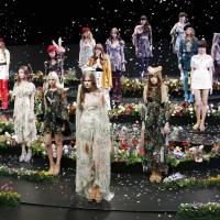 Models show off creations by Thai atelier Sretsis on Monday, the opening day of Tokyo Collection 2015 at the Shibuya Hikarie commercial complex in Tokyo. More than 50 domestic and foreign fashion designers will unveil their latest collections at the annual event, which runs through Saturday. | KYODO