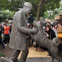 A new bronze statue of Hachiko, the dog that waited 10 years at Tokyo\'s Shibuya Station for his deceased owner to return, is unveiled to the public at the University of Tokyo on Sunday, the 80th anniversary of the dog\'s death. The statue was paid for through over &#165;10 million in donations raised through a fundraising campaign in honor of Hidesaburo Ueno, Hachiko\'s owner, who is also considered the father of Japan\'s agricultural engineering studies. | YOSHIAKI MIURA