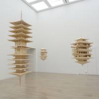 Mirror surface: Takahiro Iwasaki\'s 2014 works \"Reflection Model (Lapis Lazuli)\" (left), \"Reflection Model (Silver)\" (center) and \"Reflection Model (Before the fire)\" (right), in an installation view at \"Domani: The Art of Tomorrow,\" held last year at the National Art Center, Tokyo.  | ARATANIURANO / PHOTO BY ICHIRO MISHIMA