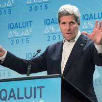 U.S. Secretary of State John Kerry responds to a question during a news conference at the Arctic Council Ministerial meeting Friday in Iqaluit, Nunavut. | AP