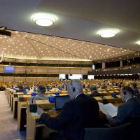 Members attend a plenary session of the European Parliament in Brussels on Wednesday. They later backed the position that the estimated 1.5 million Armenians who were killed by Ottoman Turks around the time of World War I were victims of genocide. 1915 Armenian killings amounted to genocide, European Parliament votes