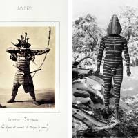 Left: Apollinaire Le Bas, Japanese Warrior (1864). Right: Martin Gusinde\'s Ulen, the male clown, initiation ceremony of the Hain, a Selk’nam rite (1918-1924, ca). | © GUIMET NATIONAL MUSEUM OF ASIAN ARTS; © MARTIN GUSINDE / ANTHROPOS INSTITUT / ÉDITIONS XAVIER BARRAL