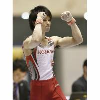 Eighth wonder of the world: Kohei Uchimura poses during the national championships at Tokyo\'s Yoyogi National Stadium on Sunday. | KYODO