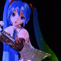 China girl: Animated character Hatsune Miku took part in the Meet in Beijing Arts Festival on Wednesday. Virtual pop idol Hatsune Miku performs first 'live' show in China