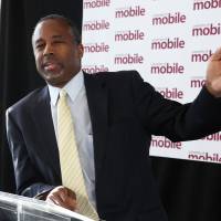 Potential Republican 2016 presidential candidate Ben Carson speaks to the media at the Arthur Outlaw Mobile Convention Center in Mobile, Alabama, on April 30. Carson is a retired neurosurgeon turned conservative star told a Florida TV station Sunday he will seek the Republican nomination for president. | MIKE BRANTLEY / AL.COM VIA AP