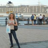 Japan by sea: On the quay in front of The World, docked at Yokohama. | LESLEY DOWNER