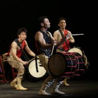 On the attack: Tokyo Dageki Dan members (from left) Toru Hasegawa, Akihiro Sato, Ryosuke Yokoyama and Tomofumi Tagawa play drums at a recent show. | REUTERS