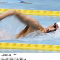 In control: Kosuke Hagino swims to victory in the men\'s 1,500 meters at the Japan Open on Friday. Hagino completed the race in 15 minutes, 5.35 seconds at Tokyo Tatsumi International Swimming Center. | KYODO