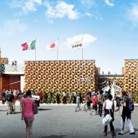 The two-story Japan Pavilion welcomes visitors to the Expo Milano 2015. | JAPAN PAVILION PR