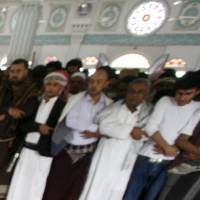 Supporters of the Popular Resistance pray during a funeral for fighters of the Popular Resistance Committees who were killed during clashes with Houthi fighters in Yemen\'s southwestern city of Taiz on Friday. | REUTERS