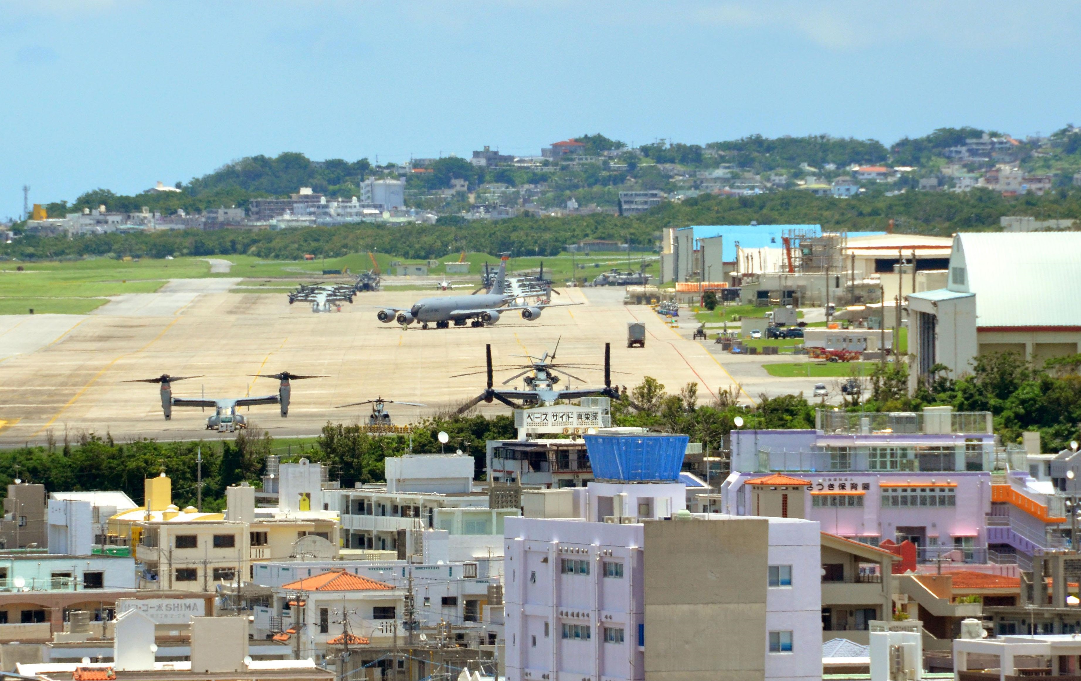 U.S. Marine Corp Air Station Futenma is located close to residential areas in Ginowan, Okinawa Prefecture. | KYODO