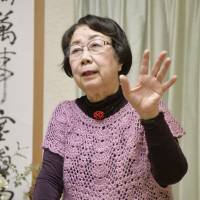 Fumiko Maruoka is interviewed at her home in Kyoto on April 30. | KYODO