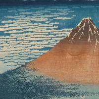 Katsushika Hokusai\'s \"Fine Wind, Clear Day (Gaifu Kaisei),\" also known as \"Red Fuji,\" from the series \"Thirty-six Views of Fuji (Fugaku Sanjurokkei)\" (c.1830-32) | PHILADELPHIA MUSEUM OF ART, GIFT OF MRS. MONCURE BIDDLE IN MEMORY OF ERNEST FENOLLOSA, 1958