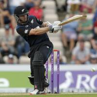 New Zealand\'s Kane Williamson plays a shot during the third one-day international against England on Sunday. | AFP-JIJI