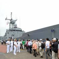 The Turkish frigate TCG Gediz makes a port call Friday at Tokyo\'s Harumi Pier as part of events marking the 125th anniversary of the 1890 rescue off Wakayama Prefecture of crew members from the Turkish warship Ertugrul, which had gone down in a typhoon. The Gediz will stay in Tokyo until Monday. | YOSHIAKI MIURA