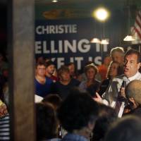 Republican presidential candidate New Jersey Gov. Chris Christie speaks during a town hall meeting Monday in Keene, New Hampshire, where he warned that he would work to reverse the legalization of pot in those states where it is OK to toke up. | AP