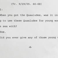 This excerpt from a 2005 deposition given by entertainer Bill Cosby, and released Monday, by the U.S. District Court for the Eastern District of Pennsylvania in Philadelphia, shows Cosby admitting that he obtained Quaaludes with the intent of giving them to young women he wanted to have sex with. He admitted giving the sedative to at least one woman. | AP