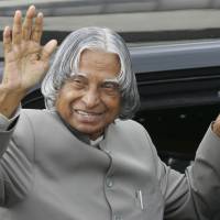 In this Feb. 3, 2006, file photo, then-Indian President A.P.J. Abdul Kalam waves to well-wishers prior to boarding his limousine upon arrival at the Ninoy Aquino International Airport in Manila. Kalam has died at a hospital after collapsing while delivering a lecture in northeastern India.The president from 2002 until 2007 was known as the father of the country\'s military missile program. He was 83. | AP