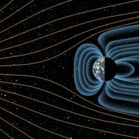 An artist\'s depiction of Earth\'s magnetic field deflecting high-energy protons from the sun 4 billion years ago is shown in this image released Thursday. The relative sizes of the Earth and sun, as well as the distances between the two bodies, are not drawn to scale in this drawing. Earth\'s magnetic field has been a life preserver, protecting against relentless solar winds &#8212; streams of charged particles rushing from the sun &#8212; that otherwise could strip away the planet\'s atmosphere and water. | REUTERS / MICHAEL OSADCIW / UNIVERSITY OF ROCHESTER / HANDOUT VIA REUTERS