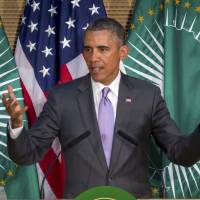 U.S. President Barack Obama delivers a speech to the African Union in Addis Ababa on Tuesday. | AP