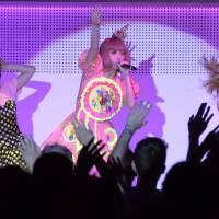 Kyary Pamyu Pamyu (center) performs during the Japan national day at the Expo Milano in Italy on Saturday. | KYODO