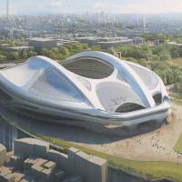 This rendering shows the current design for the new National Stadium. Government considering changing Olympic stadium construction plan in face of huge cost