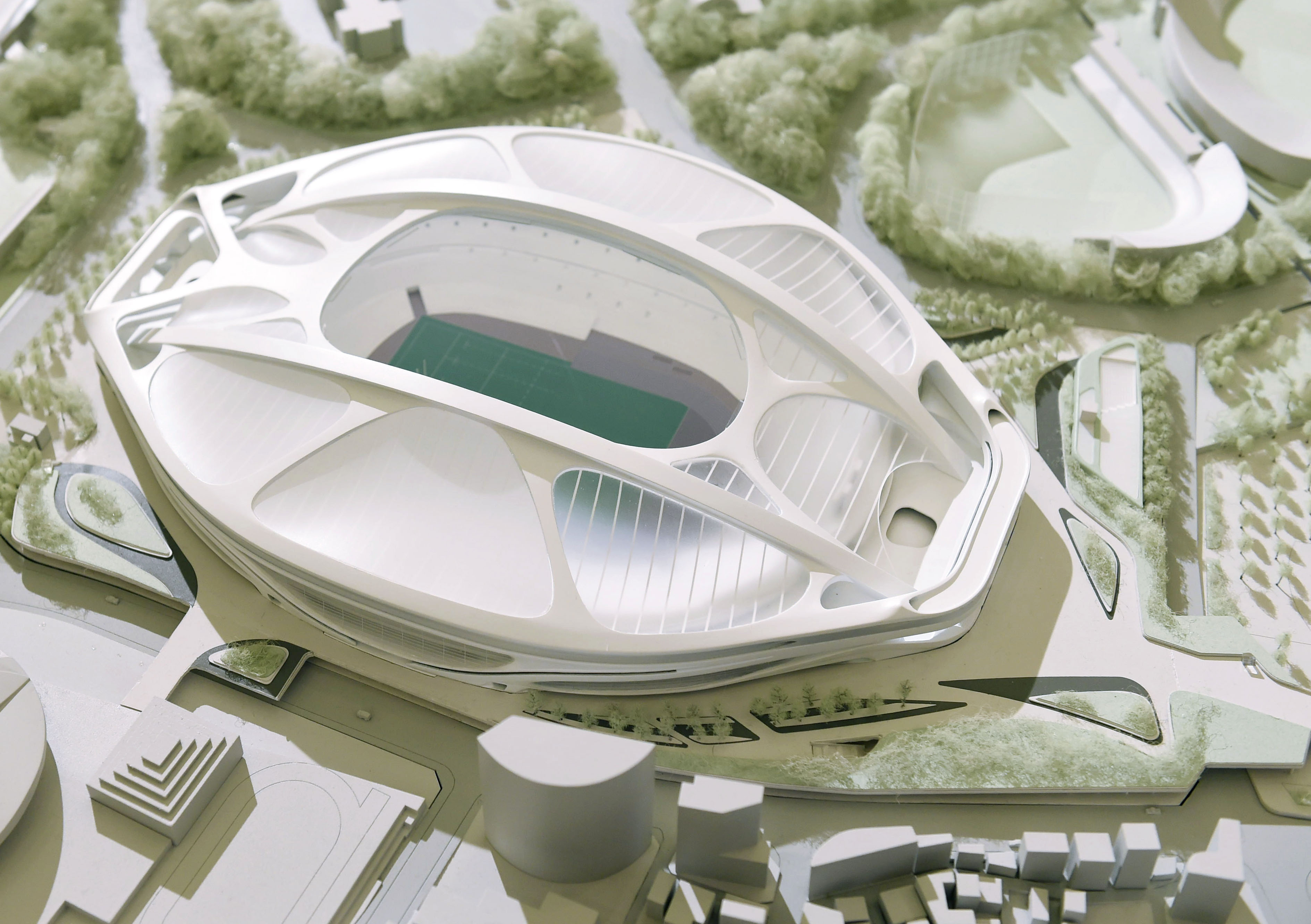 This design for the new National Stadium by Iraqi-British architect Zaha Hadid has been scrapped due to cost concerns. | KYODO