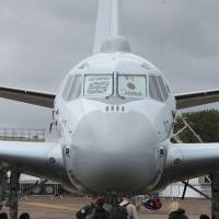 A Maritime Self-Defense Force Kawasaki P-1 patrol aircraft sits parked at RAF Fairford in England on Friday. | REUTERS