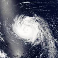 This image obtained from NASA shows Typhoon Halola on Tuesday. | NASA GODDARD\'S MODIS RAPID RESPONSE TEAM / HANDOUT / AFP-JIJI