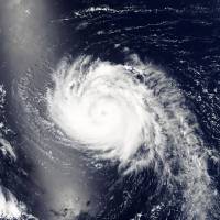 This image obtained from NASA shows Typhoon Halola on Tuesday. | NASA GODDARD\'S MODIS RAPID RESPONSE TEAM / HANDOUT / AFP-JIJI