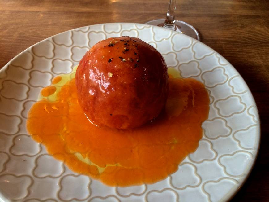Fujimaru Marinated tomato: One of many creative dishes on the menu at Fujimaru. | ROBBIE SWINNERTON