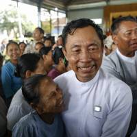 Shwe Mann greets some of his constituents in Kanyutkwin in the township of Pyu in Myanmar\'s division of Bago on Saturday. | REUTERS