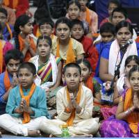 Children of Indian descent sing at the Karya Siddhi Hanuman Temple in Frisco, Texas, on Aug. 22. U.S. immigrants from China and India outpace those from Mexico