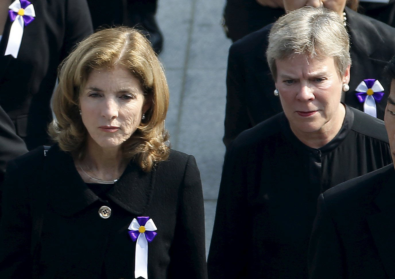 U.S. Ambassador to Japan Caroline Kennedy (left) and U.S. Under Secretary of State for Arms Control and International Security Rose Gottemoeller attend the ceremony at the Peace Memorial Park in Hiroshima on Thursday. | REUTERS