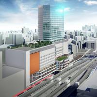 An image provided by East Japan Railway Co. shows the new complex to be constructed on the west side of JR Yokohama Station. | KYODO