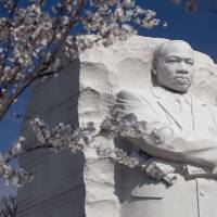 Message for the ages: Cherry trees blossom at the Martin Luther King Jr. Memorial near the Tidal Basin in Washington. | ANDREW HARRER / BLOOMBERG