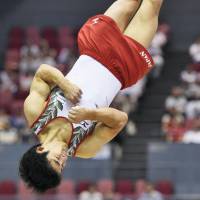 Kenzo Shirai performs at the Asian gymnastics championships in Hiroshima on Sunday. | KYODO
