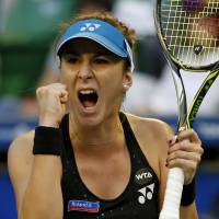 Belinda Bencic reacts after her win over Samantha Stosur at the Pan Pacific Open on Wednesday. | REUTERS