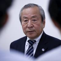 Akira Shimazu, CEO of the 2019 Rugby World Cup organizing committee, speaks to reporters in Tokyo on Monday. | REUTERS