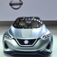 Nissan\'s silver self-driving IDS Concept electric vehicle, unveiled at the 44th Tokyo Motor Show, can be driven in either manual or automatic mode. | YOSHIAKI MIURA