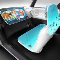 Nissan Motor Co. designers have created a clear-white surface for displaying photos, showing movies and playing games in the automaker\'s Teatro for Dayz concept. | NISSAN MOTOR CO.